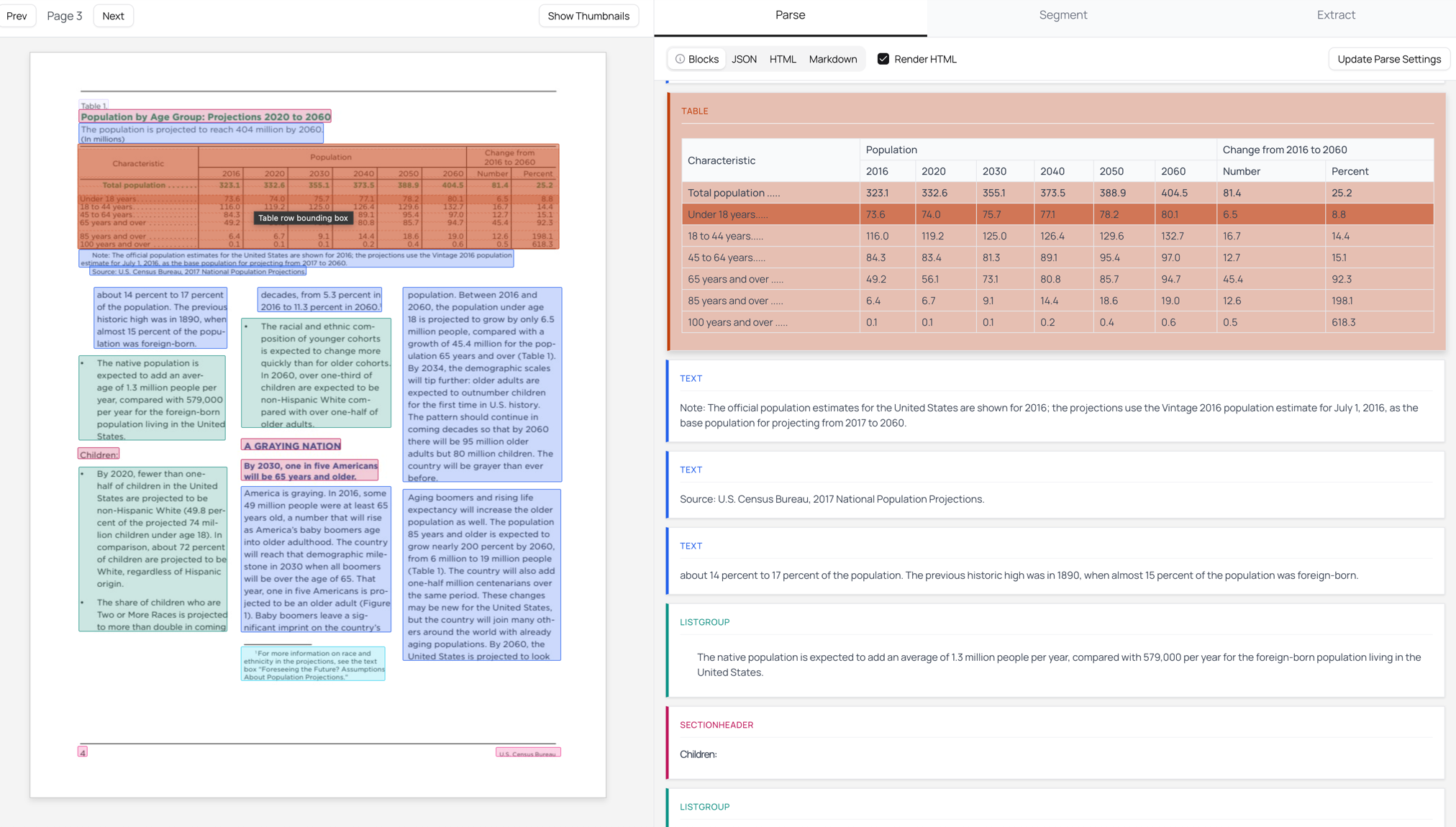 Table row bounding boxes feature