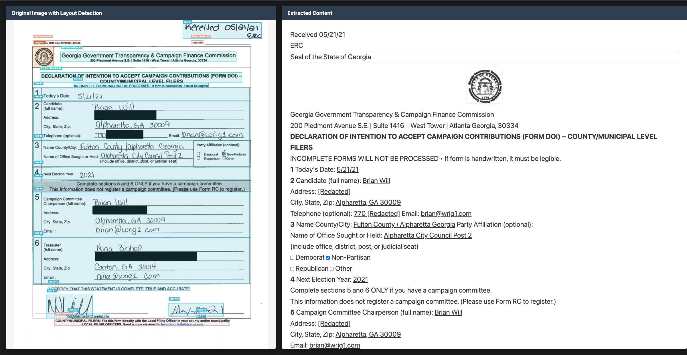 Handwritten form extraction