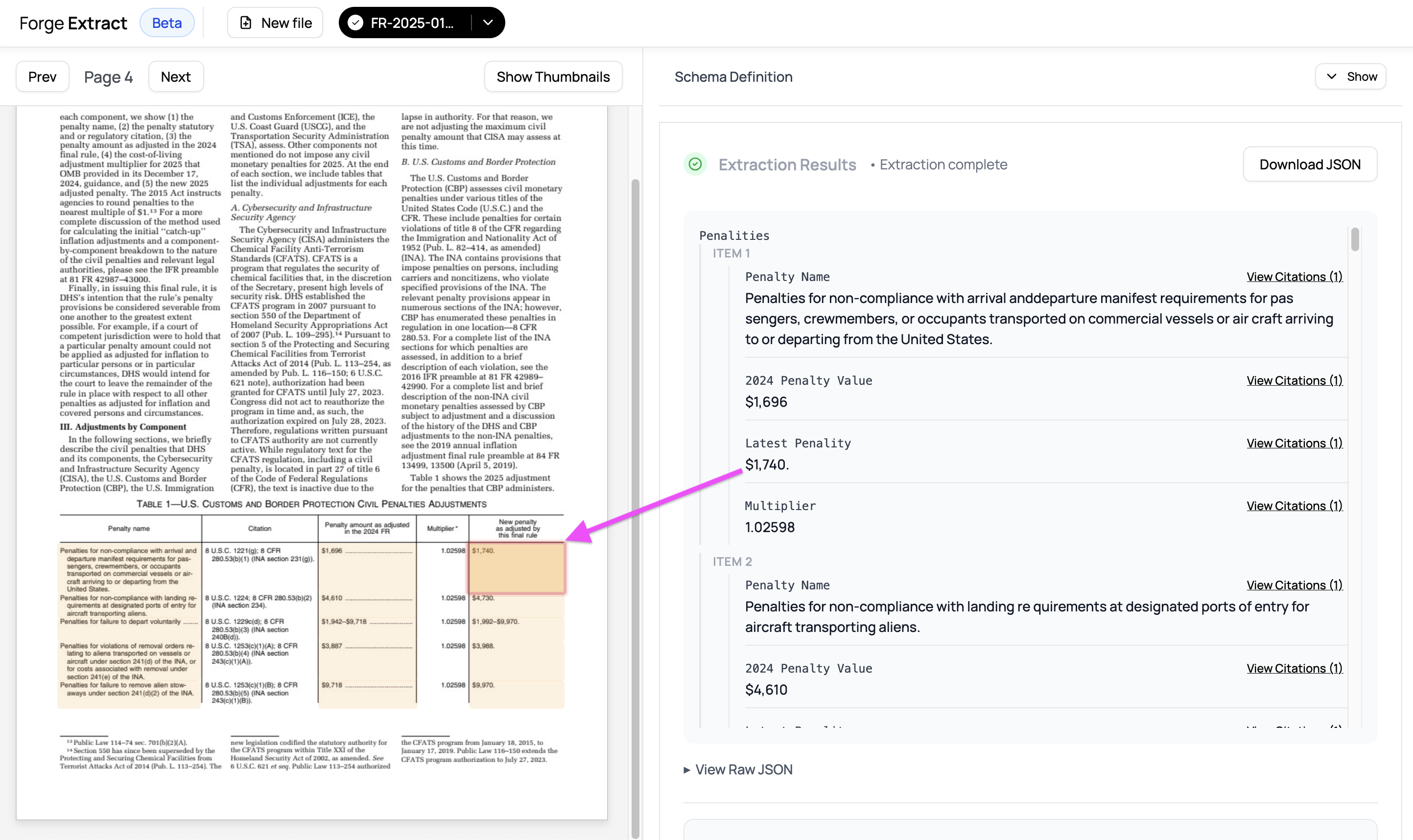 FR document extraction citation