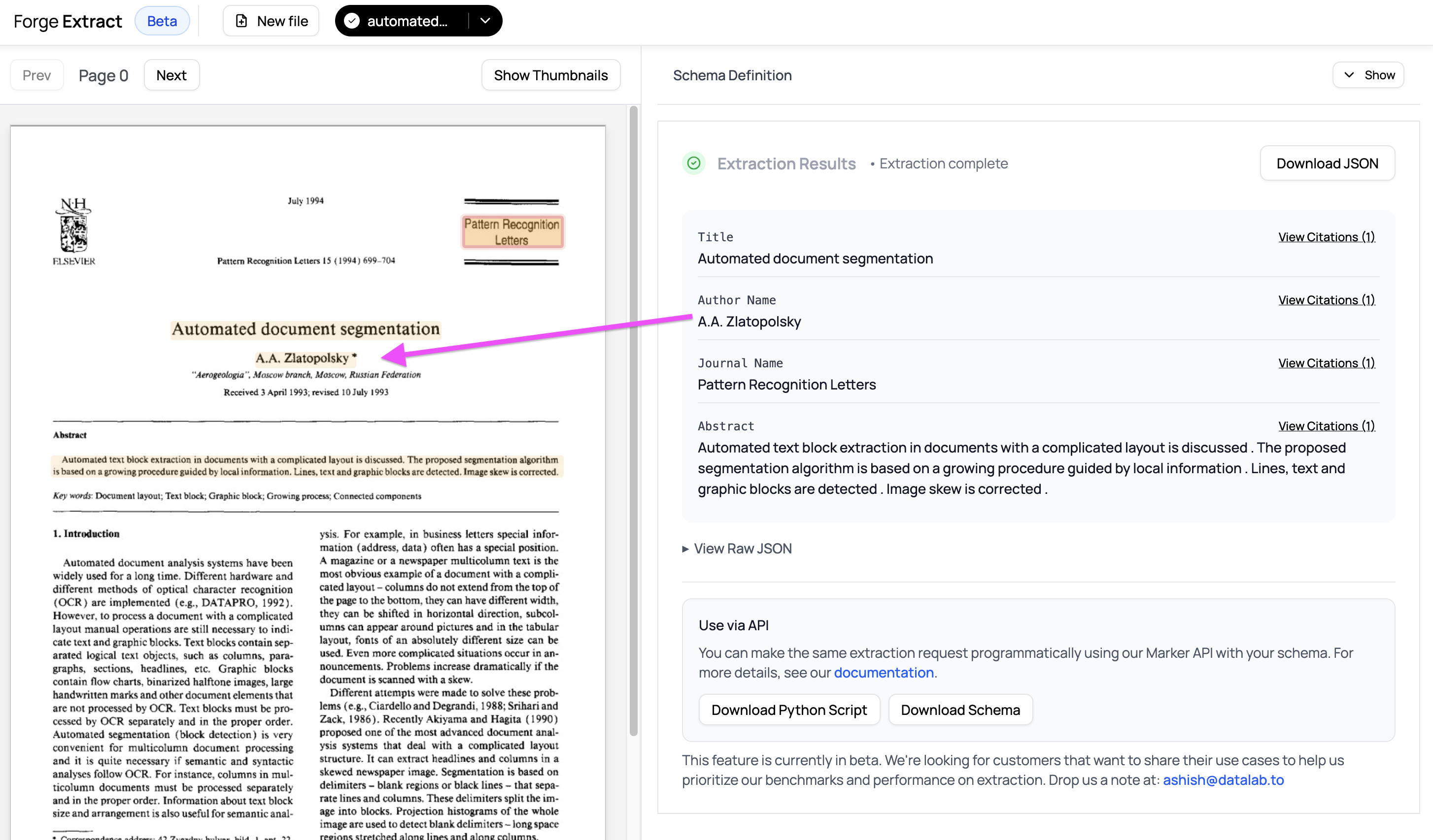 Metadata extraction example